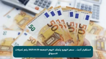 استقرار ثابت.. سعر اليورو يتجمّد اليوم الجمعة 29-8-2025 رغم تحركات الأسواق